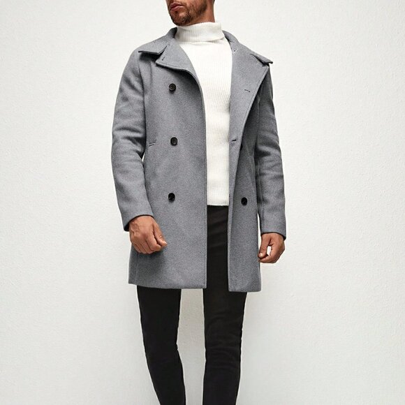 . Other - Grey Preppy Mens Double Breasted Slant Pocket Overcoat